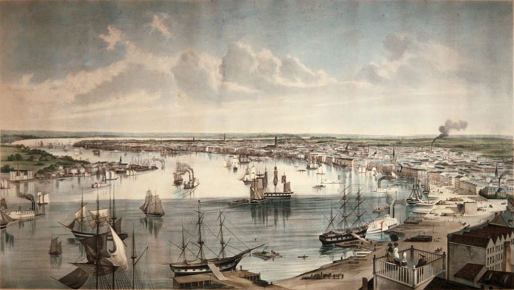 The harbor in New Orleans in 1850 far exceeded the size of any Norwegian harbor.